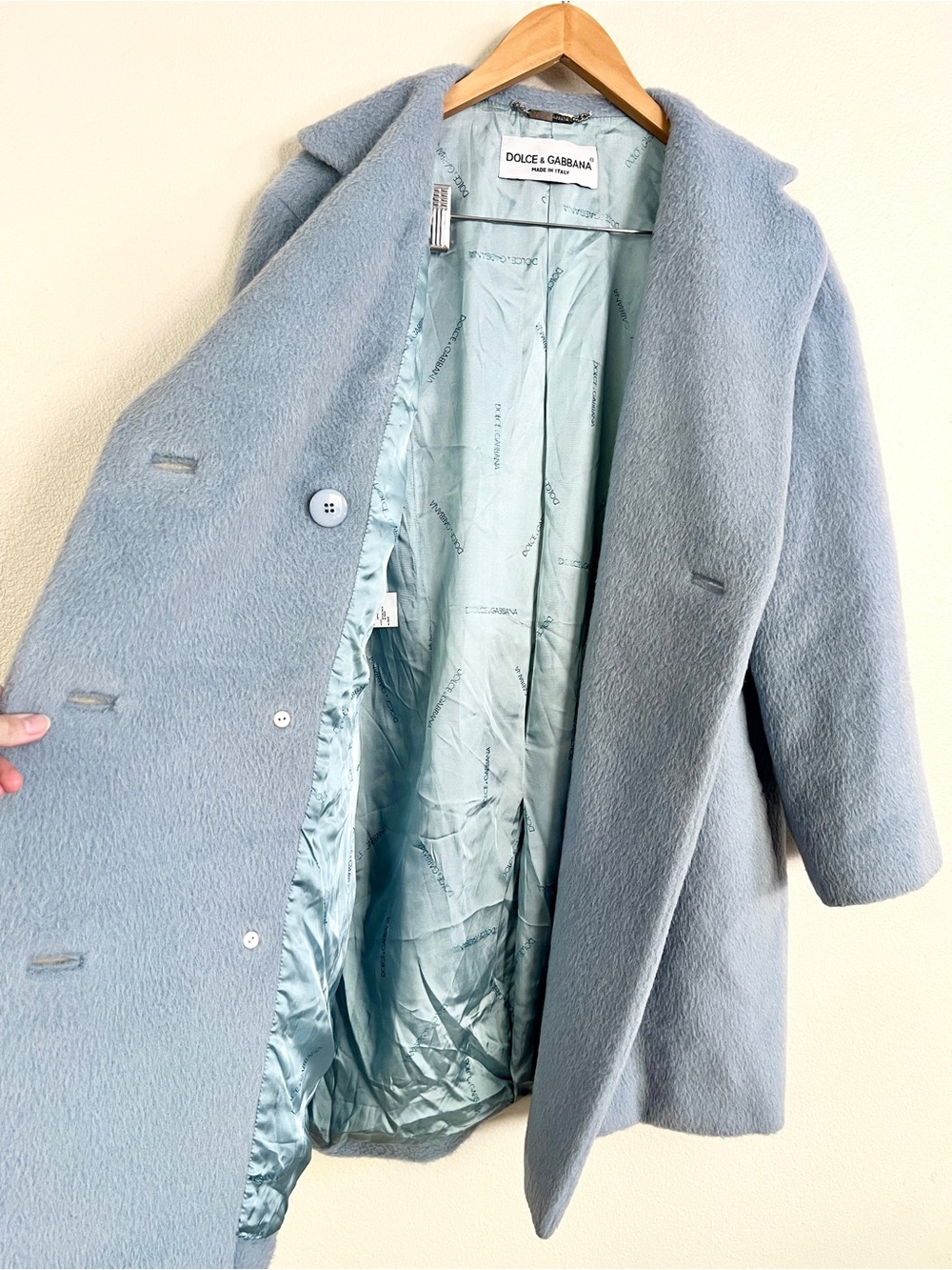 Vintage DOLCE & GABBANA F/W 1996 Mohair Double Breasted Car Coat in Baby Blue - Picture 10 of 13